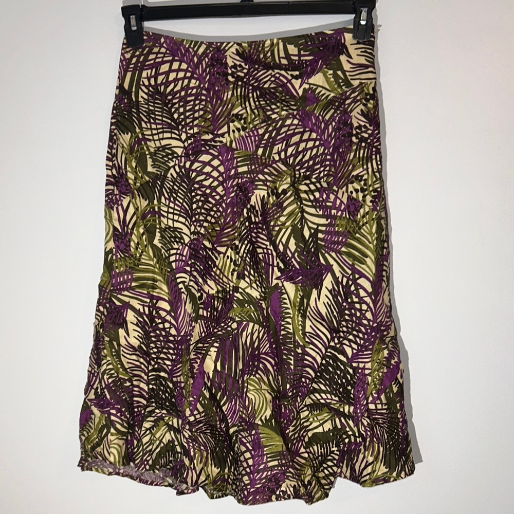 Charter Club 100% Linen Purple and Green‎ A-Line Skirt Size 6 Petite side zip